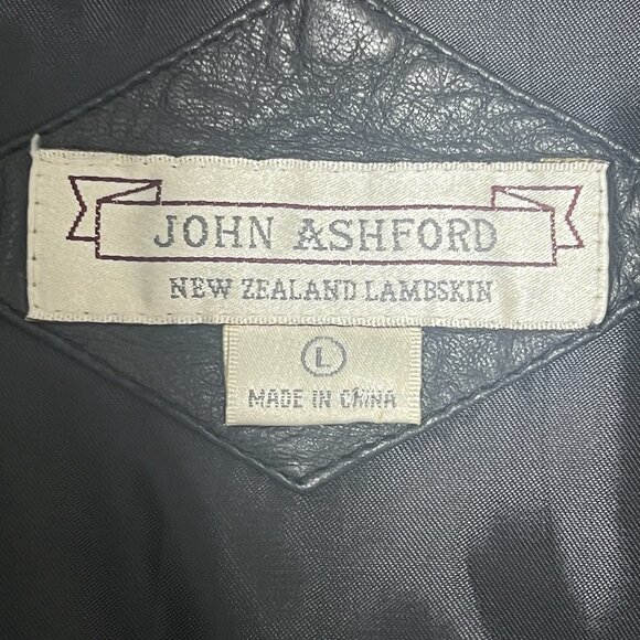 VTG John Ashford Leather Bomber Jacket Large Black Genuine New Zealand Lambskin - Picture 14 of 16